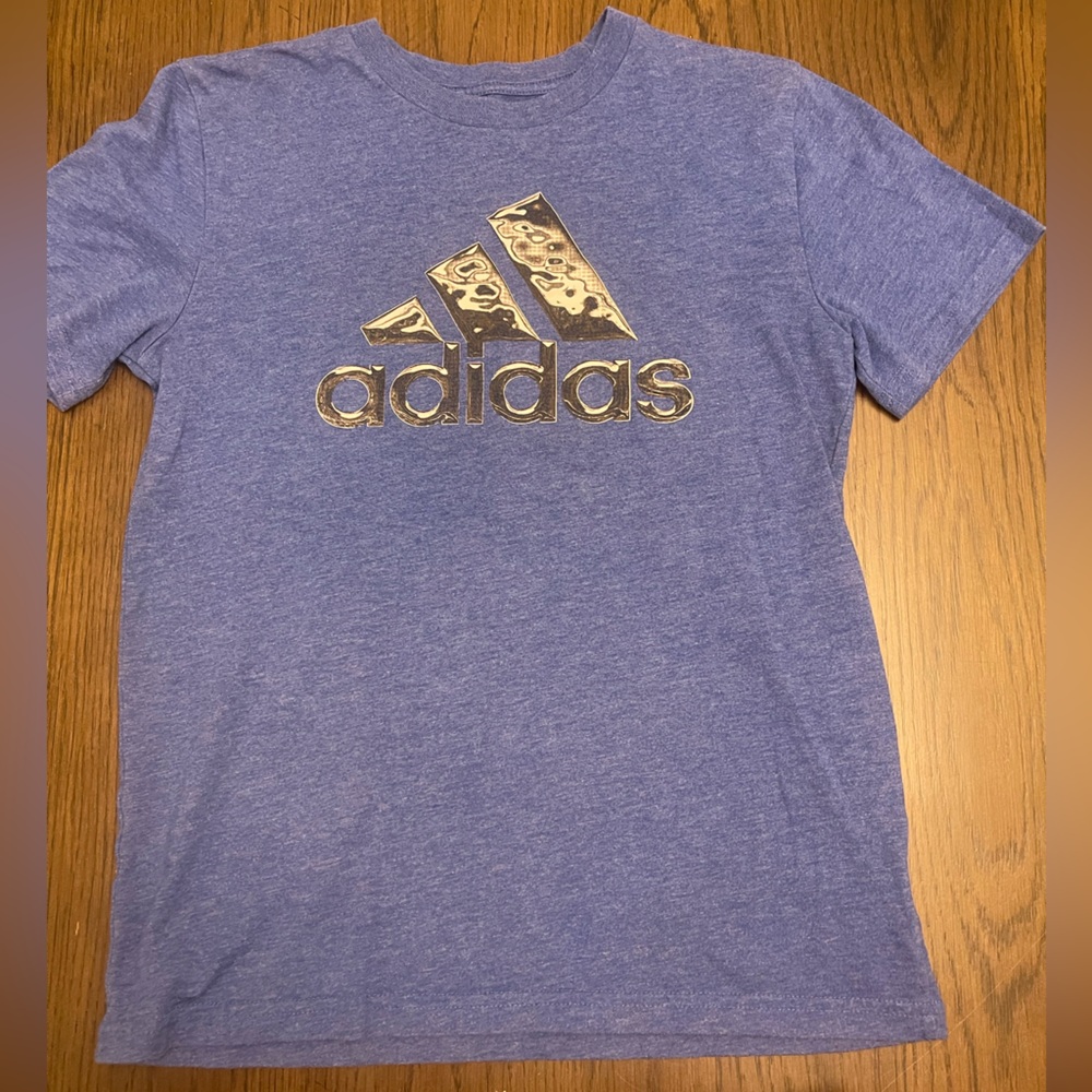 Adidas Kids Heather Blue Tee with Gold Logo